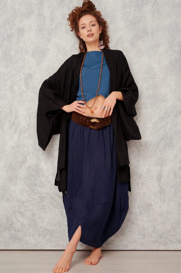 Długie Kimono • Len — Czarny — zdjęcie 10 z 10