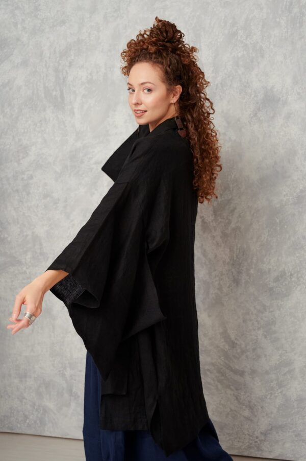Długie Kimono • Len — Czarny — zdjęcie 8 z 10