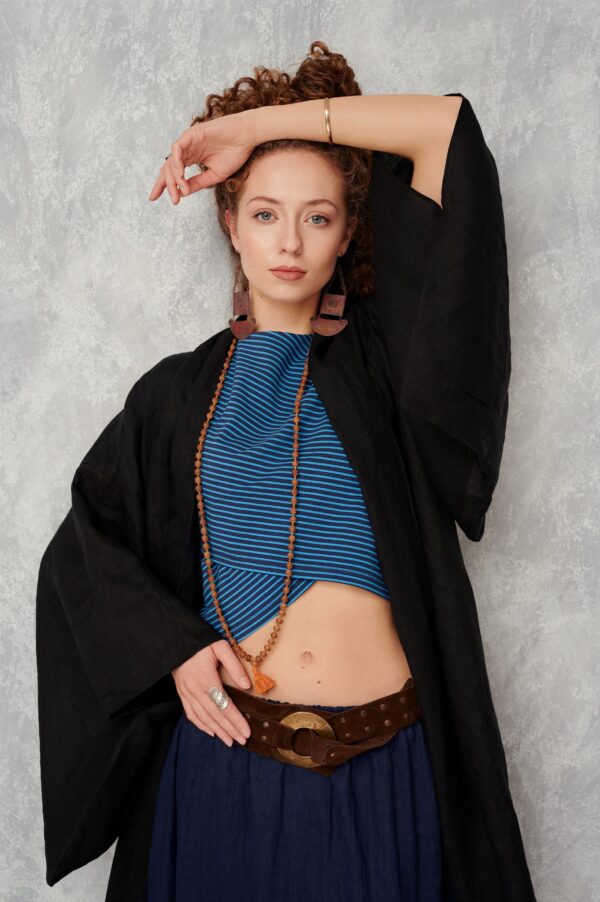 Długie Kimono • Len — Czarny — zdjęcie 3 z 10