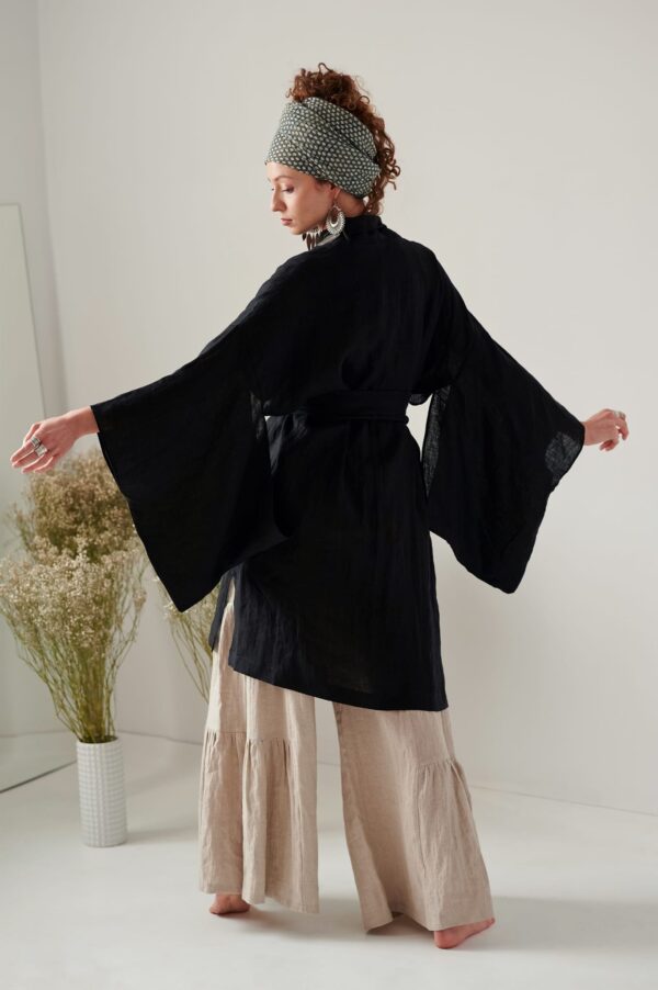 Długie Kimono • Len — Czarny — zdjęcie 9 z 10