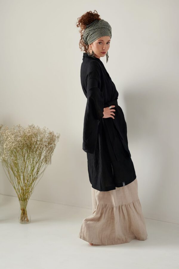 Długie Kimono • Len — Czarny — zdjęcie 5 z 10