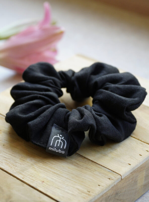Scrunchie do włosów czarna - len — zdjęcie 1 z 2