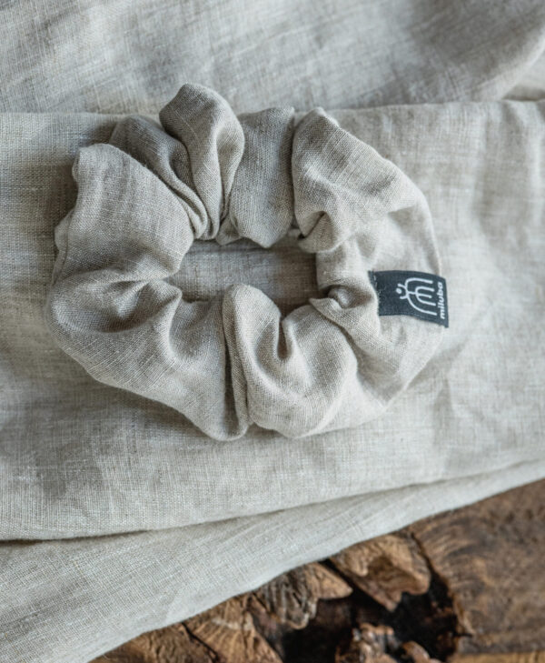 Scrunchie do włosów beżowa - len — zdjęcie 3 z 4