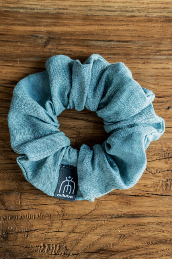 Scrunchie do włosów niebieska - len — zdjęcie 1 z 4
